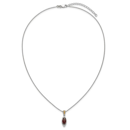 Sterlingsilber Rhodiniert mit 14K/silver Bicolor Akzente Granat Navette Halskette