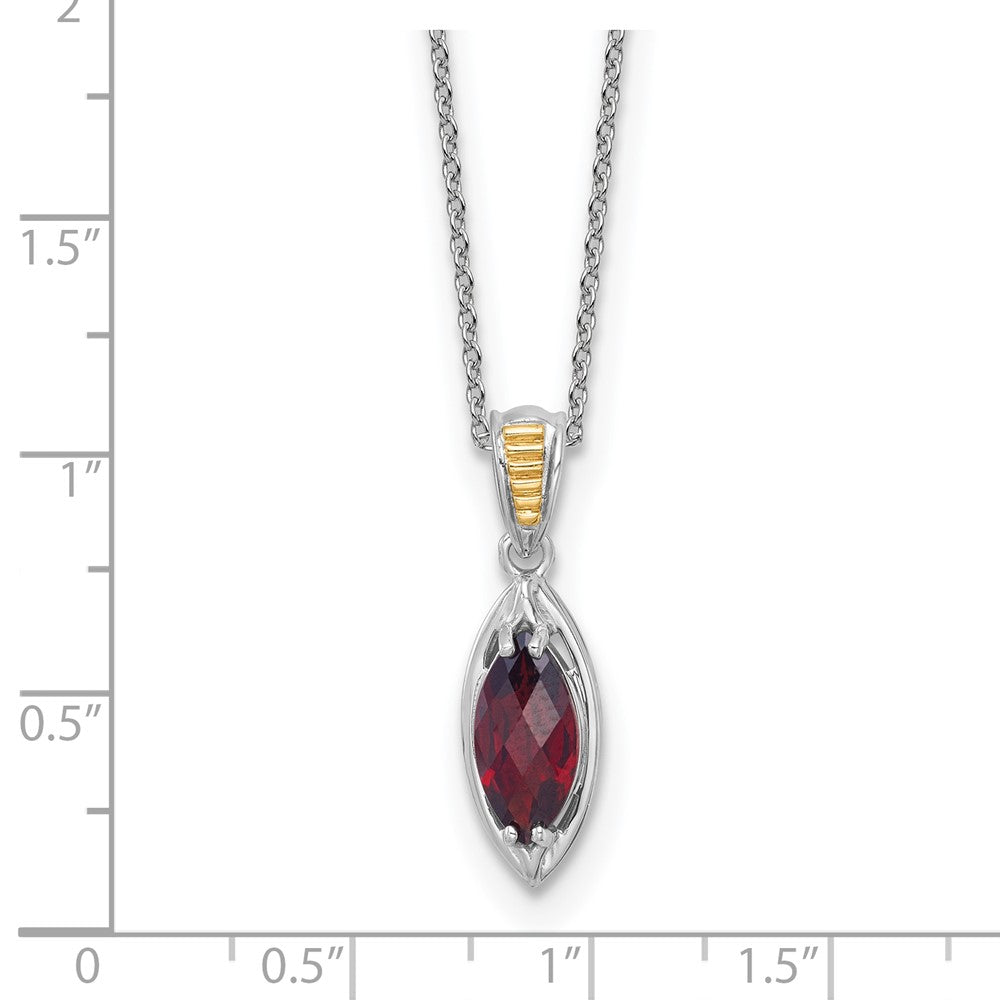 Sterlingsilber Rhodiniert mit 14K/silver Bicolor Akzente Granat Navette Halskette