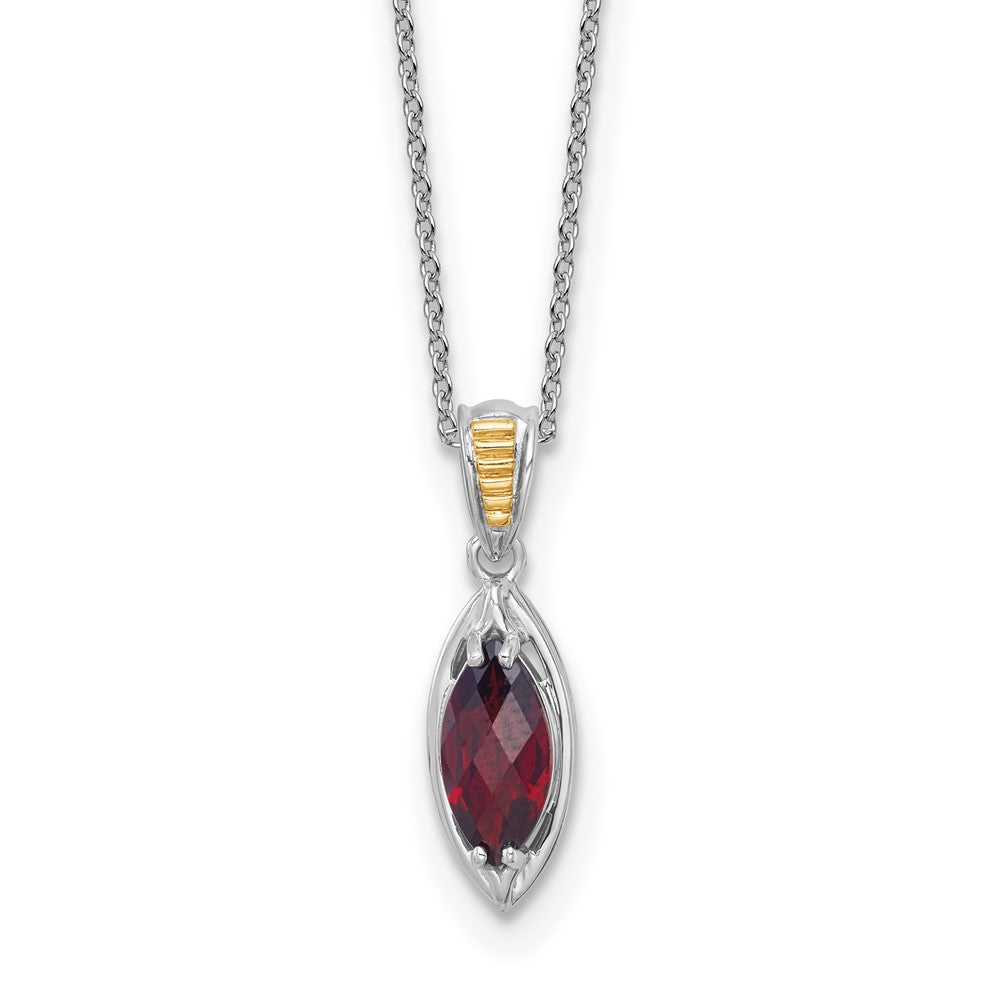 Sterlingsilber Rhodiniert mit 14K/silver Bicolor Akzente Granat Navette Halskette