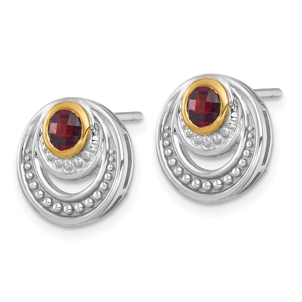 Sterlingsilber Rhodiniert mit 14K/silver Bicolor Akzente Granat Ohrstecker
