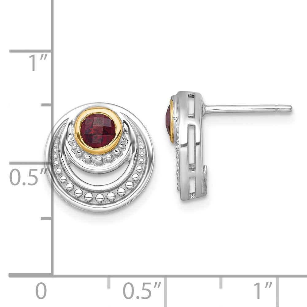 Sterlingsilber Rhodiniert mit 14K/silver Bicolor Akzente Granat Ohrstecker