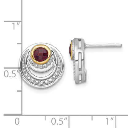 Sterlingsilber Rhodiniert mit 14K/silver Bicolor Akzente Granat Ohrstecker