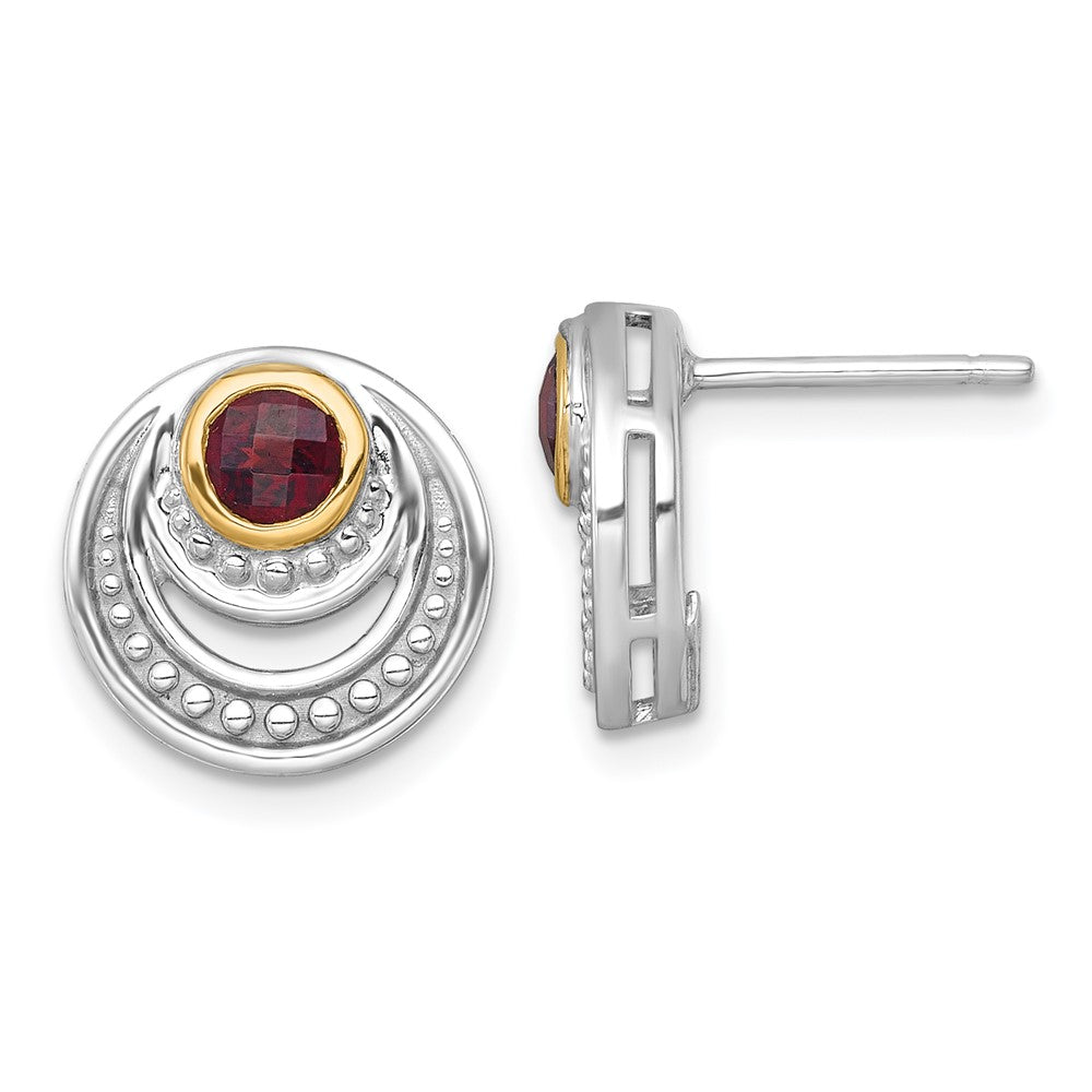 Sterlingsilber Rhodiniert mit 14K/silver Bicolor Akzente Granat Ohrstecker