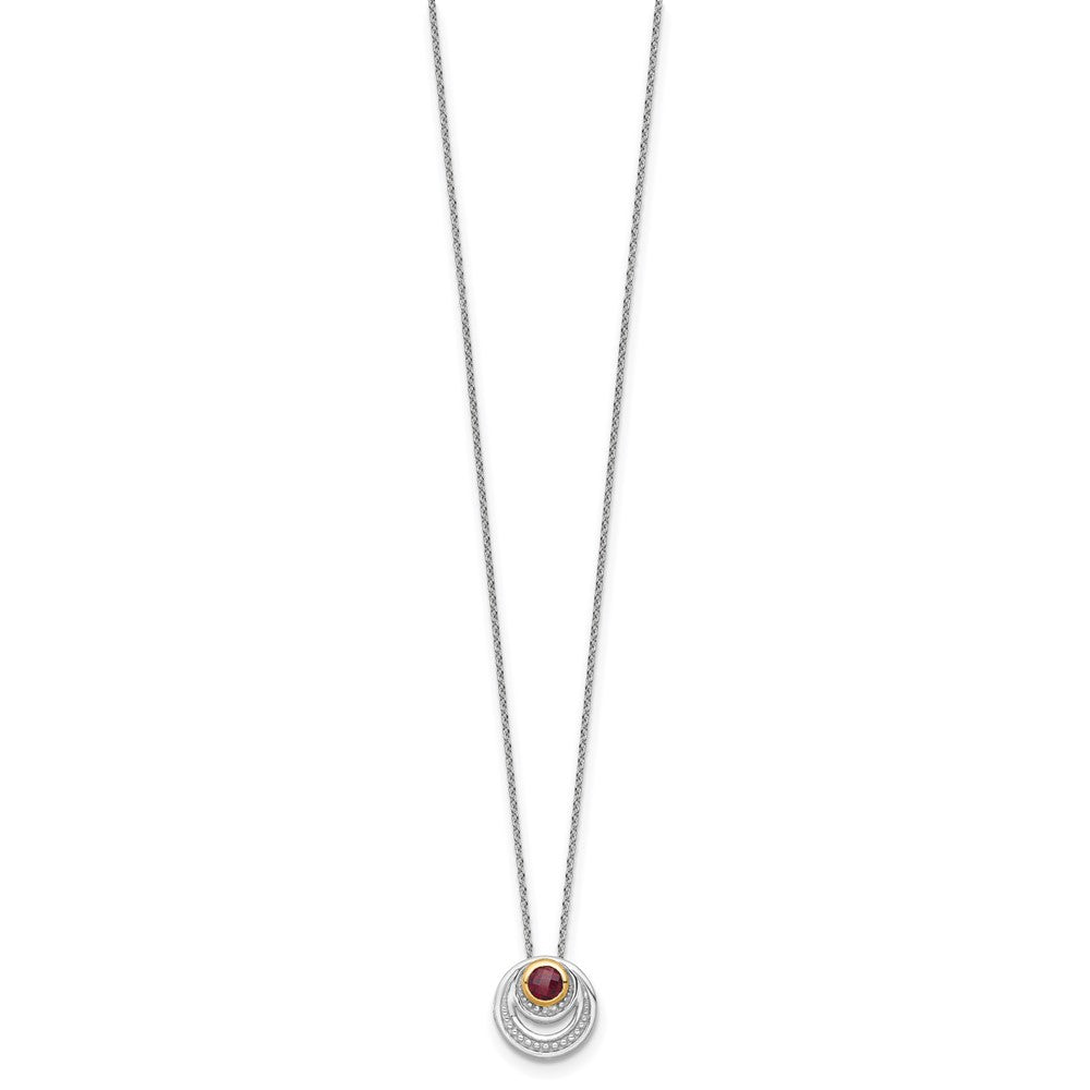 Sterlingsilber Rhodiniert mit 14K/silver Bicolor Akzente Granat Kreis Halskette