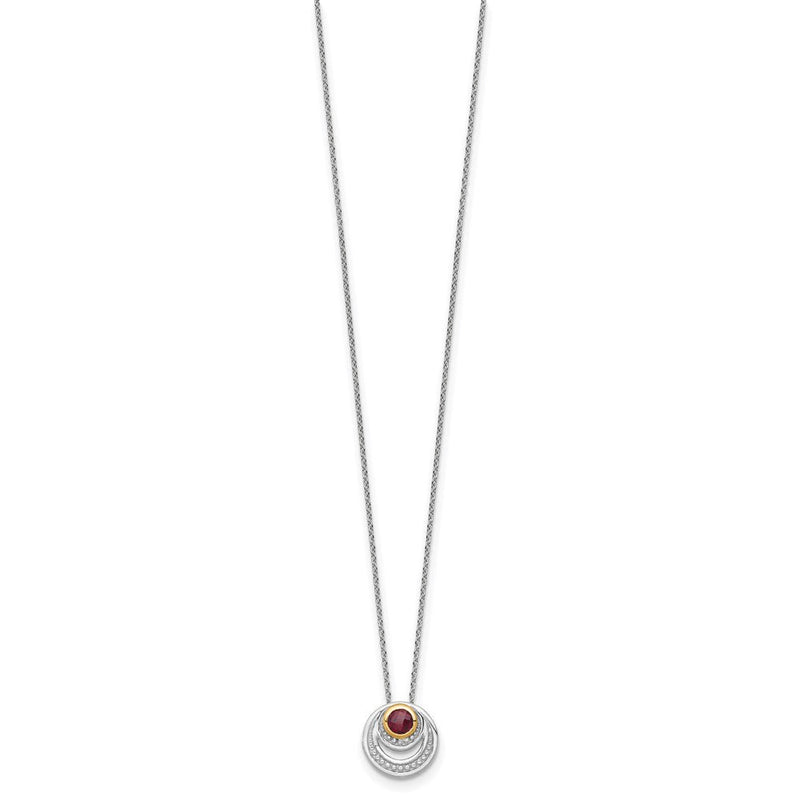 Sterlingsilber Rhodiniert mit 14K/silver Bicolor Akzente Granat Kreis Halskette