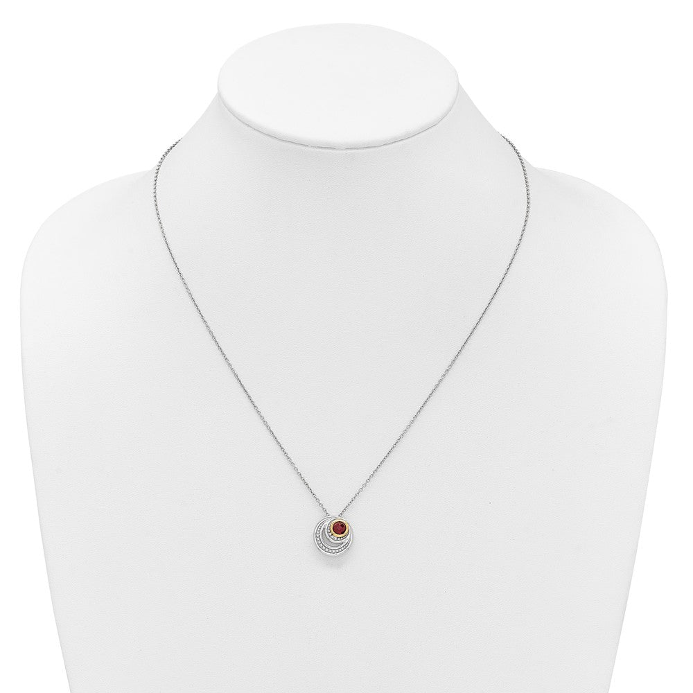 Sterlingsilber Rhodiniert mit 14K/silver Bicolor Akzente Granat Kreis Halskette