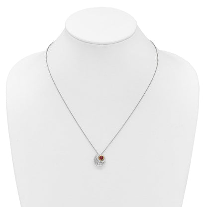 Sterlingsilber Rhodiniert mit 14K/silver Bicolor Akzente Granat Kreis Halskette