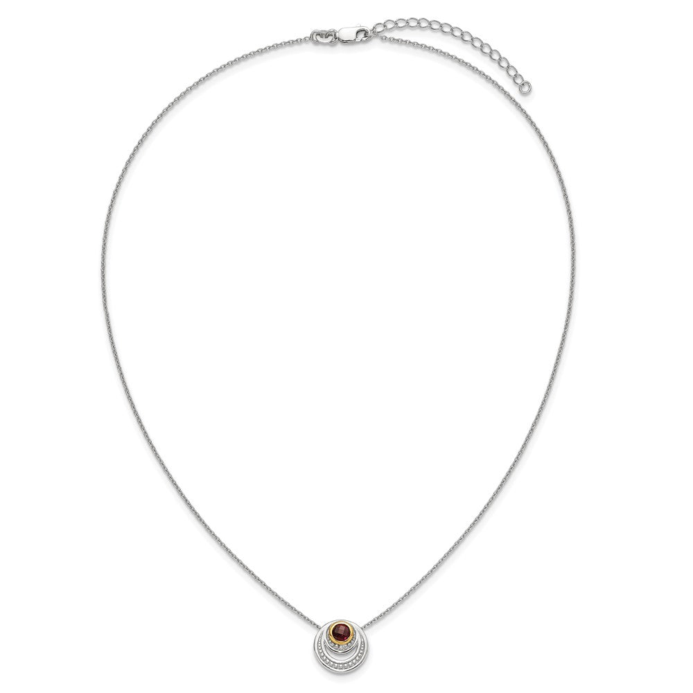 Sterlingsilber Rhodiniert mit 14K/silver Bicolor Akzente Granat Kreis Halskette