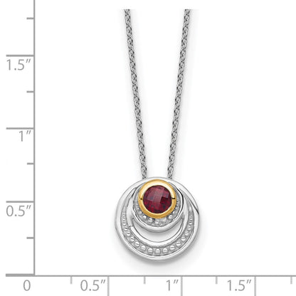 Sterlingsilber Rhodiniert mit 14K/silver Bicolor Akzente Granat Kreis Halskette