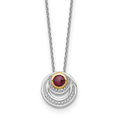 Sterlingsilber Rhodiniert mit 14K/silver Bicolor Akzente Granat Kreis Halskette