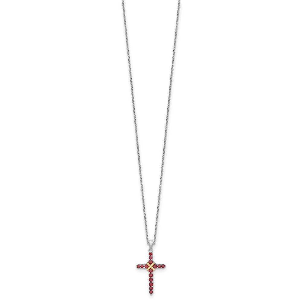 Sterlingsilber Rhodiniert mit 14K/silver Bicolor Akzente Granat Kreuz Halskette