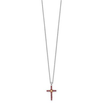 Sterlingsilber Rhodiniert mit 14K/silver Bicolor Akzente Granat Kreuz Halskette