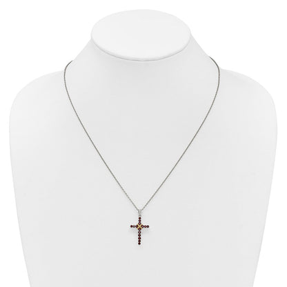 Sterlingsilber Rhodiniert mit 14K/silver Bicolor Akzente Granat Kreuz Halskette
