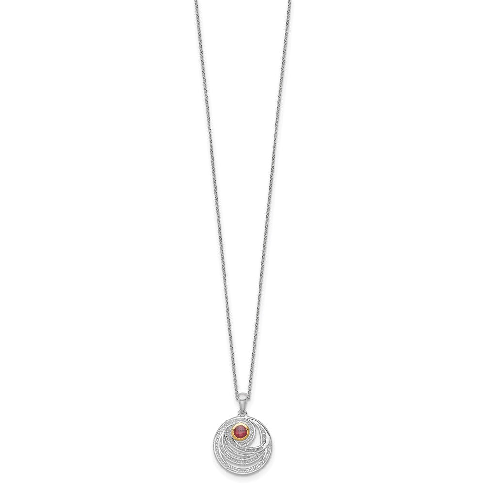 Sterlingsilber Rhodiniert mit 14K/silver Bicolor Akzente Granat Rund Wirbel Halskette