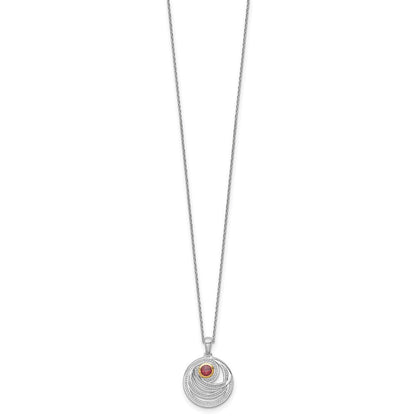 Sterlingsilber Rhodiniert mit 14K/silver Bicolor Akzente Granat Rund Wirbel Halskette