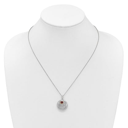 Sterlingsilber Rhodiniert mit 14K/silver Bicolor Akzente Granat Rund Wirbel Halskette