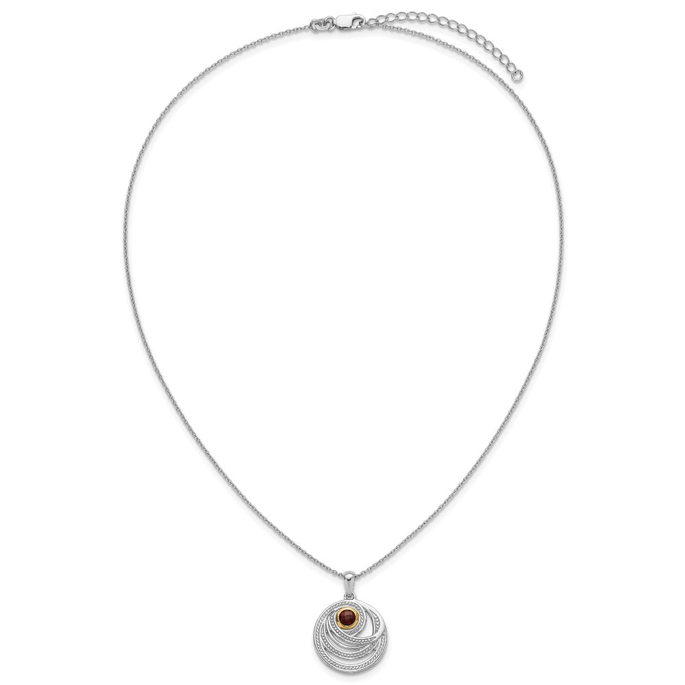 Sterlingsilber Rhodiniert mit 14K/silver Bicolor Akzente Granat Rund Wirbel Halskette