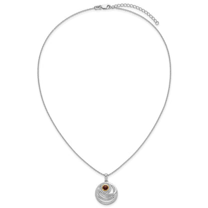 Sterlingsilber Rhodiniert mit 14K/silver Bicolor Akzente Granat Rund Wirbel Halskette