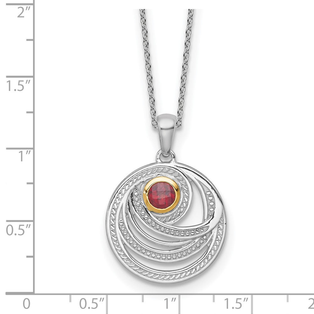 Sterlingsilber Rhodiniert mit 14K/silver Bicolor Akzente Granat Rund Wirbel Halskette