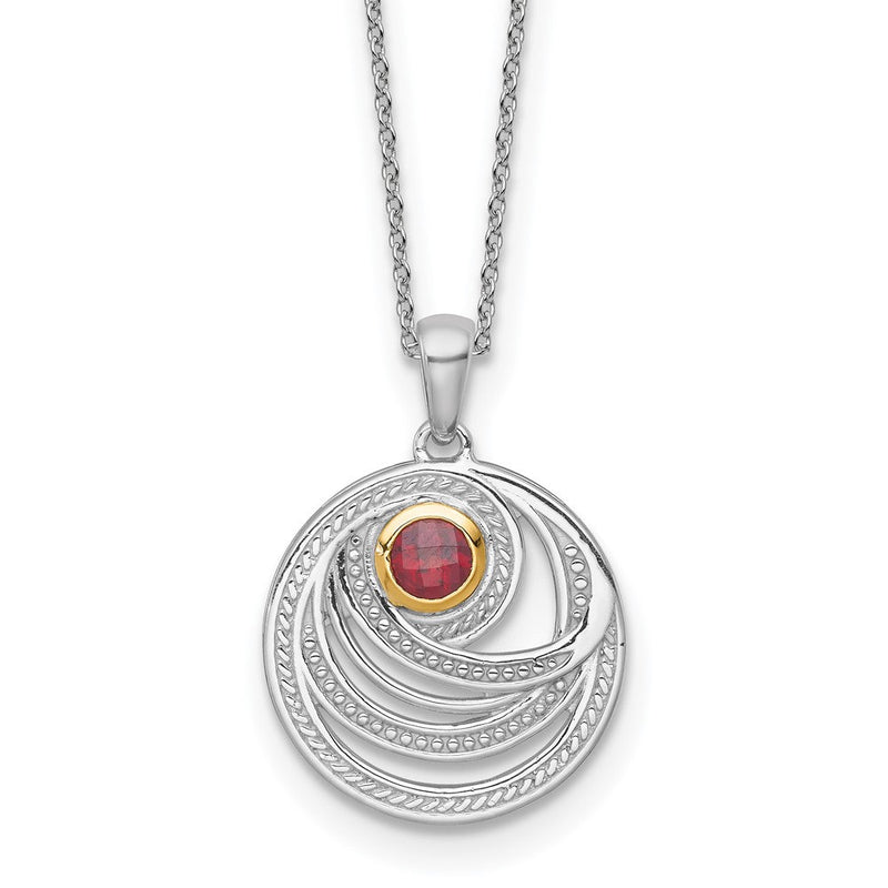 Sterlingsilber Rhodiniert mit 14K/silver Bicolor Akzente Granat Rund Wirbel Halskette