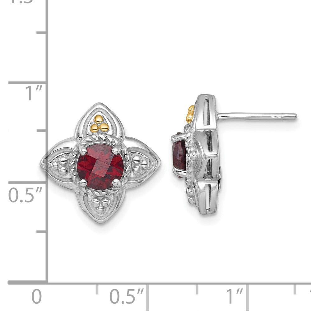 Sterlingsilber Rhodiniert mit 14K/silver Bicolor Akzente Granat Blume Ohrstecker