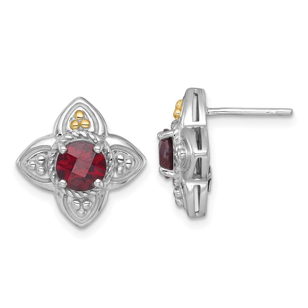 Sterlingsilber Rhodiniert mit 14K/silver Bicolor Akzente Granat Blume Ohrstecker