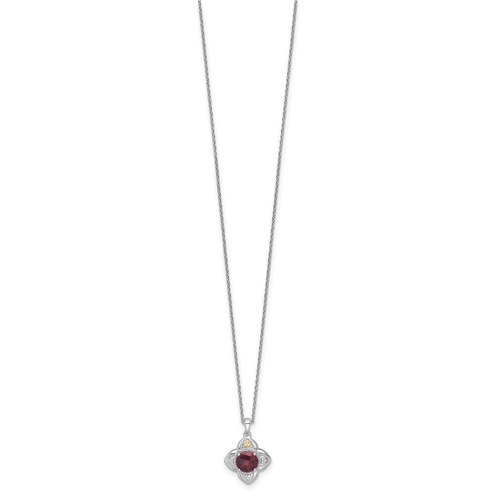 Sterlingsilber Rhodiniert mit 14K/silver Bicolor Akzente Granat Blume Halskette