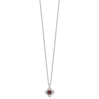 Sterlingsilber Rhodiniert mit 14K/silver Bicolor Akzente Granat Blume Halskette