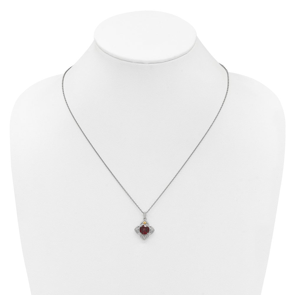 Sterlingsilber Rhodiniert mit 14K/silver Bicolor Akzente Granat Blume Halskette