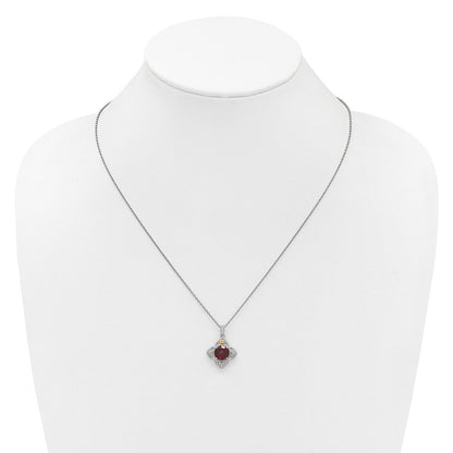 Sterlingsilber Rhodiniert mit 14K/silver Bicolor Akzente Granat Blume Halskette