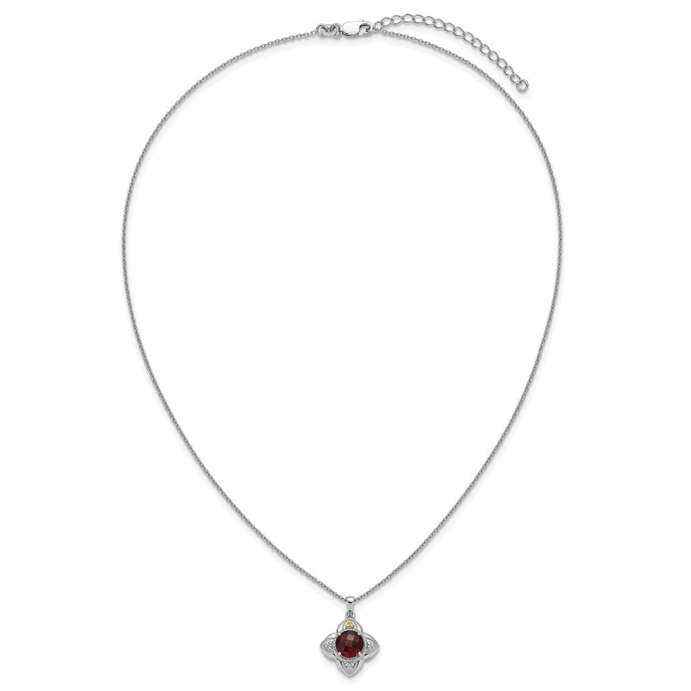 Sterlingsilber Rhodiniert mit 14K/silver Bicolor Akzente Granat Blume Halskette