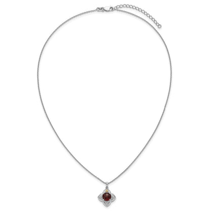 Sterlingsilber Rhodiniert mit 14K/silver Bicolor Akzente Granat Blume Halskette