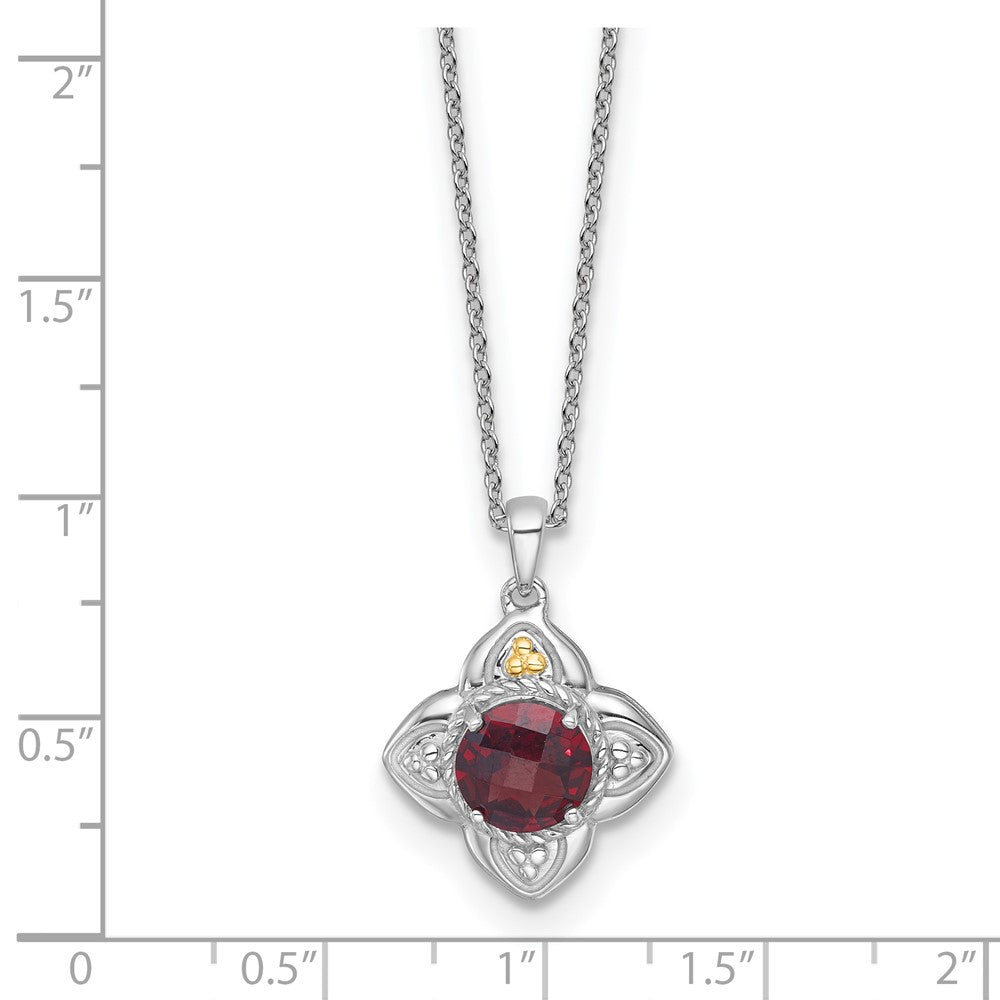 Sterlingsilber Rhodiniert mit 14K/silver Bicolor Akzente Granat Blume Halskette