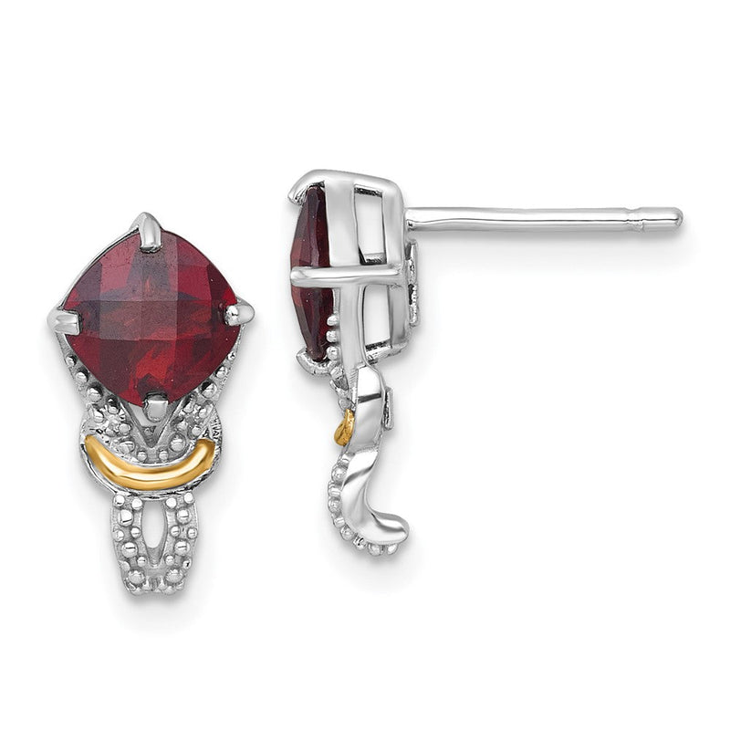 Sterlingsilber Rhodiniert mit 14K/silver Bicolor Akzente Granat und Diamant Ohrstecker