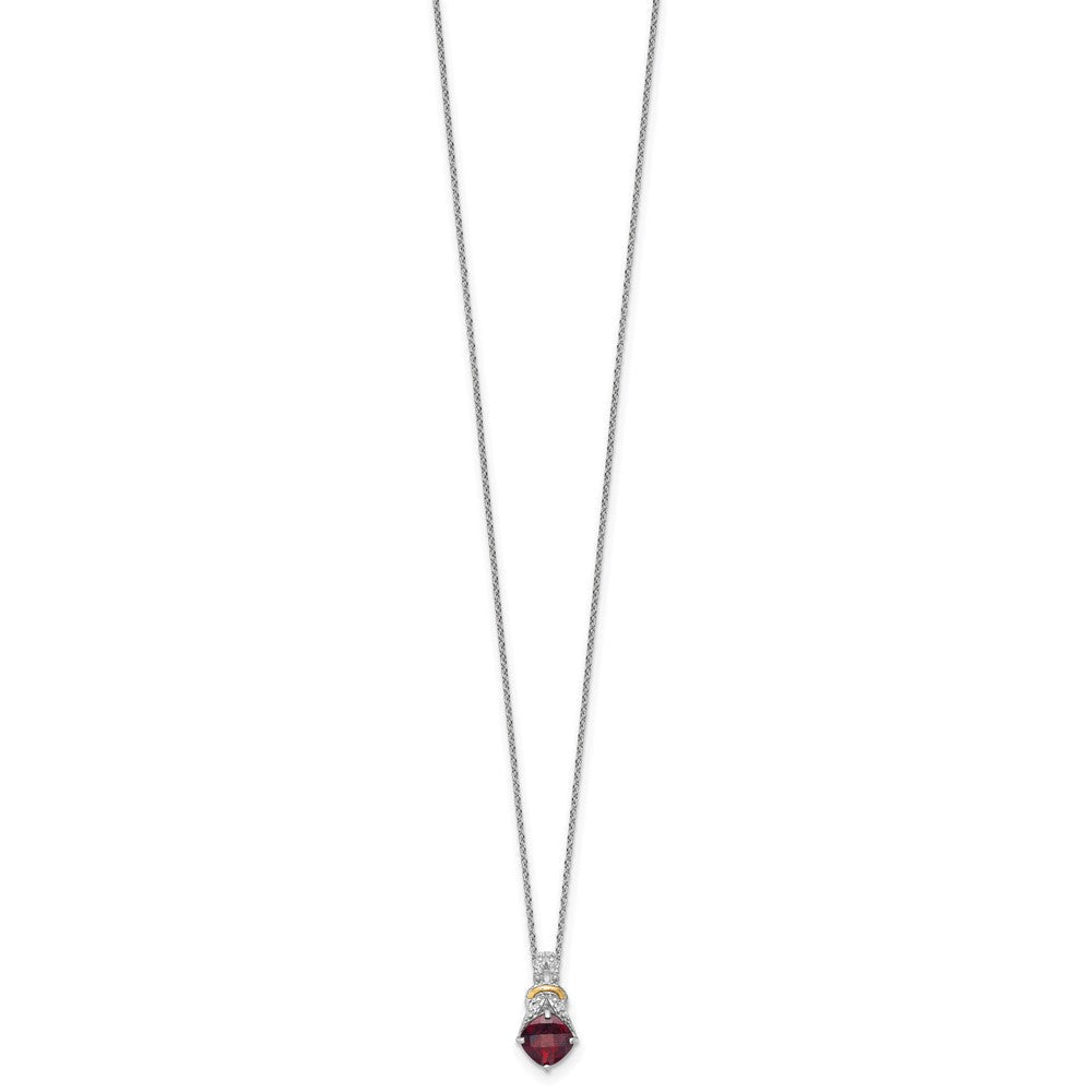 Ss Rhodiniert mit 14K/silver Bicolor Akzente Granat und Diamant Halskette