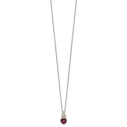 Ss Rhodiniert mit 14K/silver Bicolor Akzente Granat und Diamant Halskette