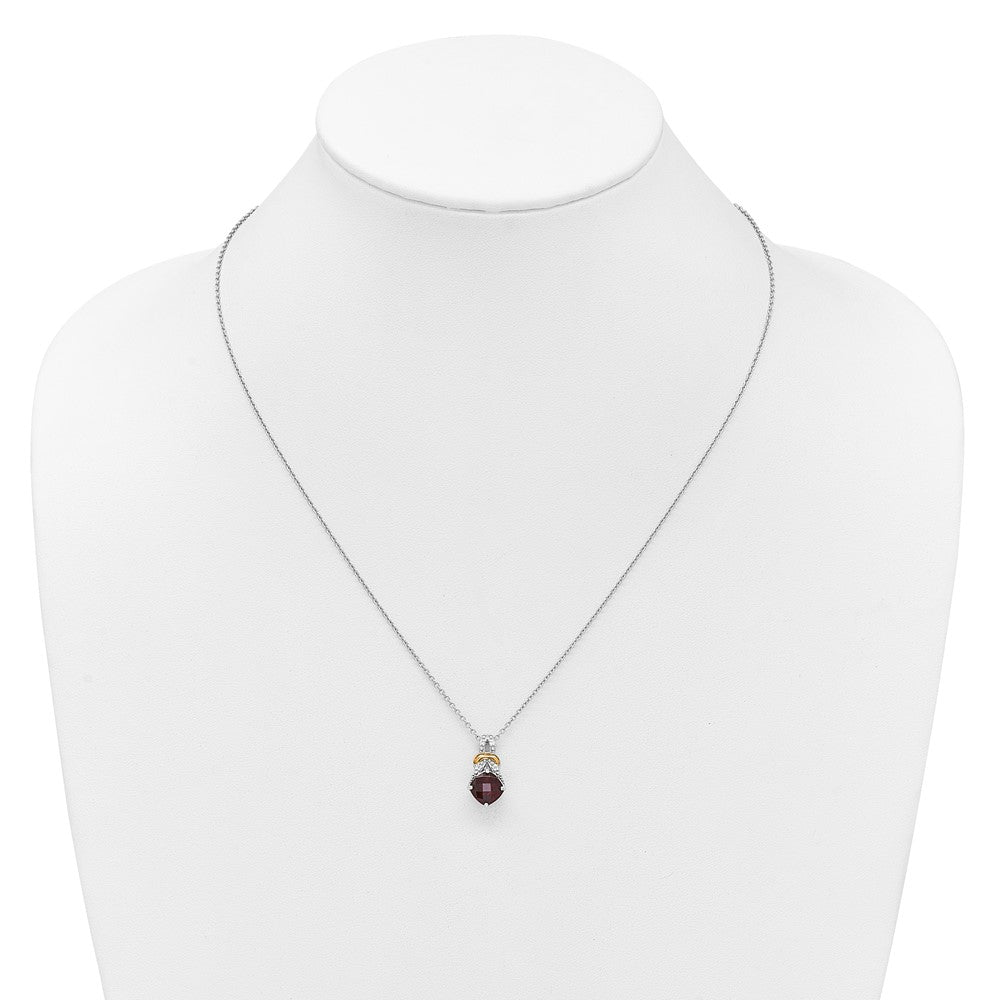 Ss Rhodiniert mit 14K/silver Bicolor Akzente Granat und Diamant Halskette