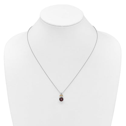 Ss Rhodiniert mit 14K/silver Bicolor Akzente Granat und Diamant Halskette