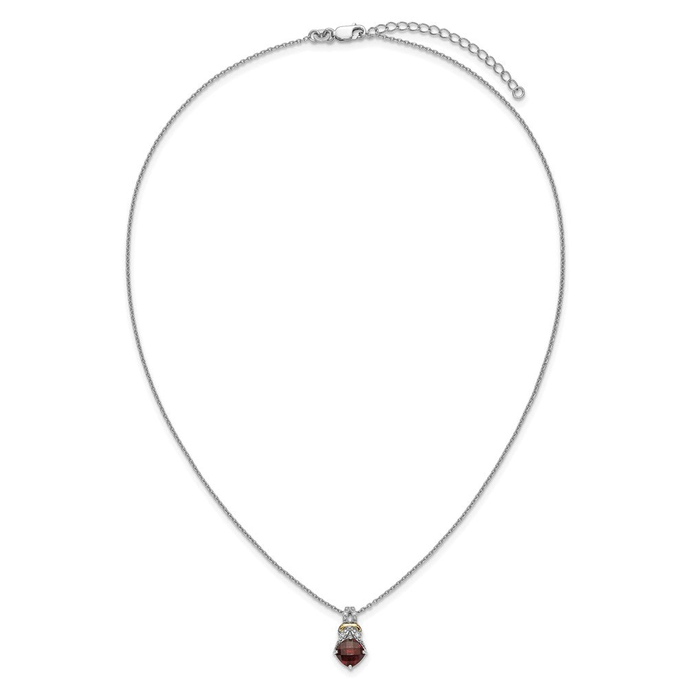 Ss Rhodiniert mit 14K/silver Bicolor Akzente Granat und Diamant Halskette