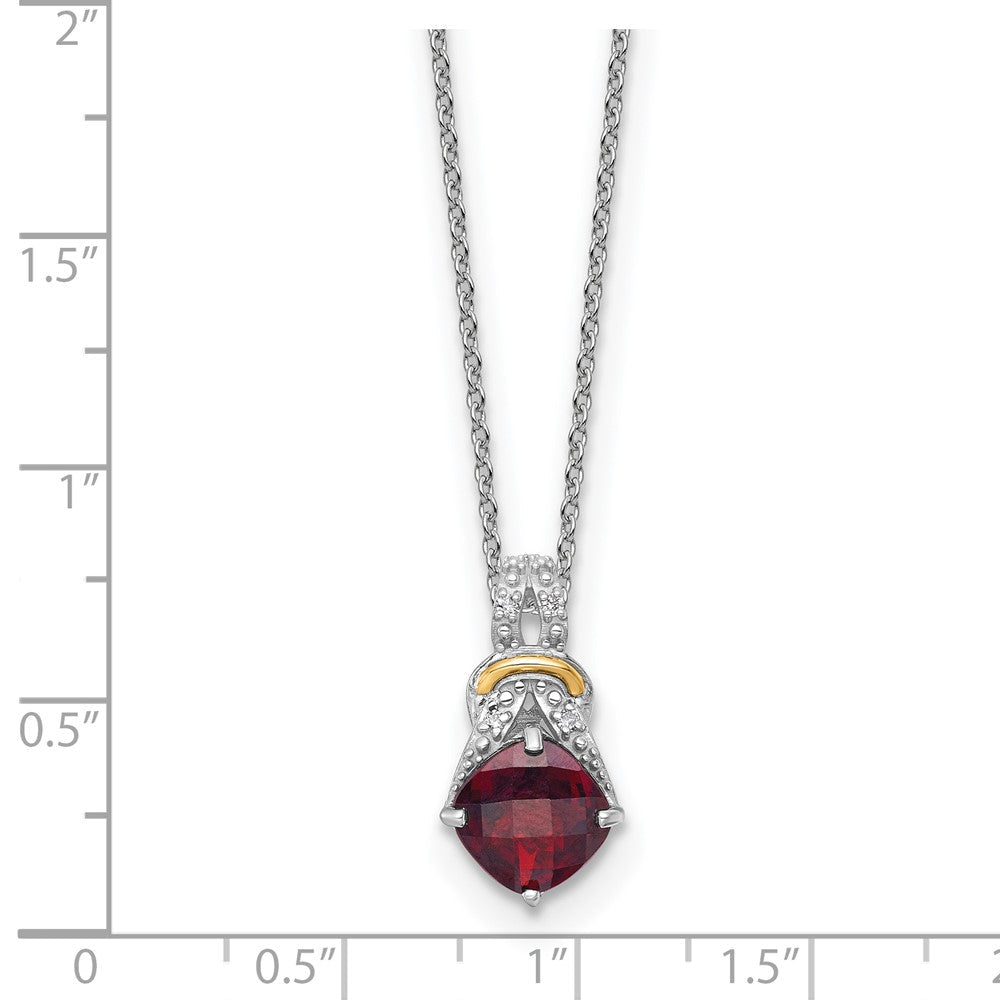Ss Rhodiniert mit 14K/silver Bicolor Akzente Granat und Diamant Halskette