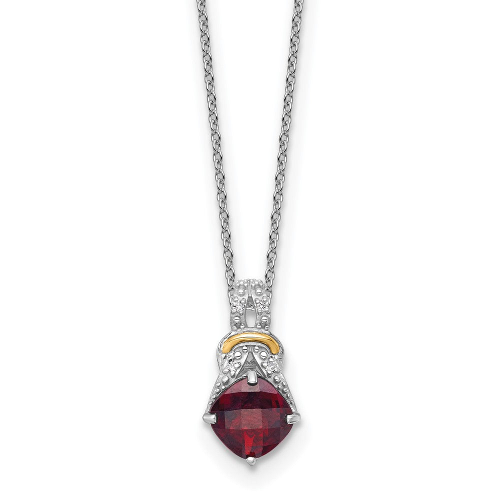 Ss Rhodiniert mit 14K/silver Bicolor Akzente Granat und Diamant Halskette