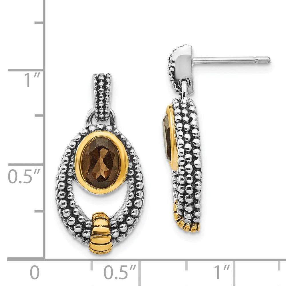 Shey Couture Ohrhänger aus Sterlingsilber mit goldfarbener Flash-Vergoldung, antikem Finish, ovaler Zargenfassung und Rauchquarz