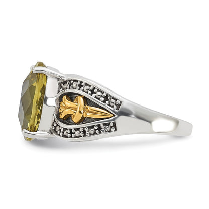 14K/silver Bicolor Sterlingsilber mit 14K Akzente Antikisiert Oval Zitrone Quarz Ring