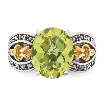 14K/silver Bicolor Sterlingsilber mit 14K Akzente Antikisiert Oval Zitrone Quarz Ring
