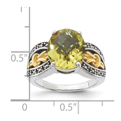 14K/silver Bicolor Sterlingsilber mit 14K Akzente Antikisiert Oval Zitrone Quarz Ring