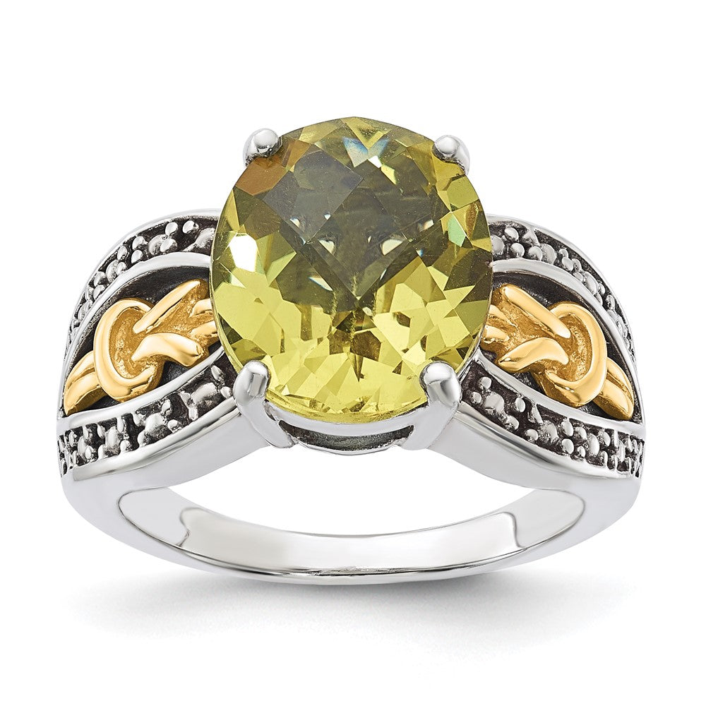 14K/silver Bicolor Sterlingsilber mit 14K Akzente Antikisiert Oval Zitrone Quarz Ring