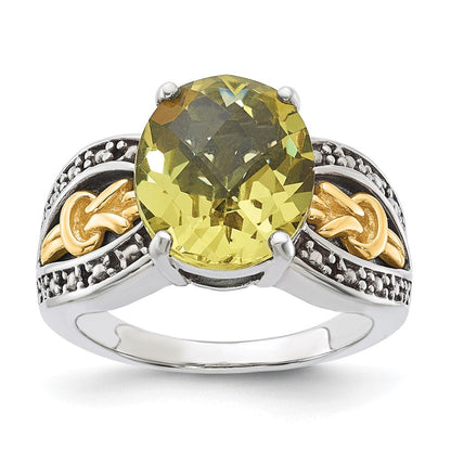 14K/silver Bicolor Sterlingsilber mit 14K Akzente Antikisiert Oval Zitrone Quarz Ring