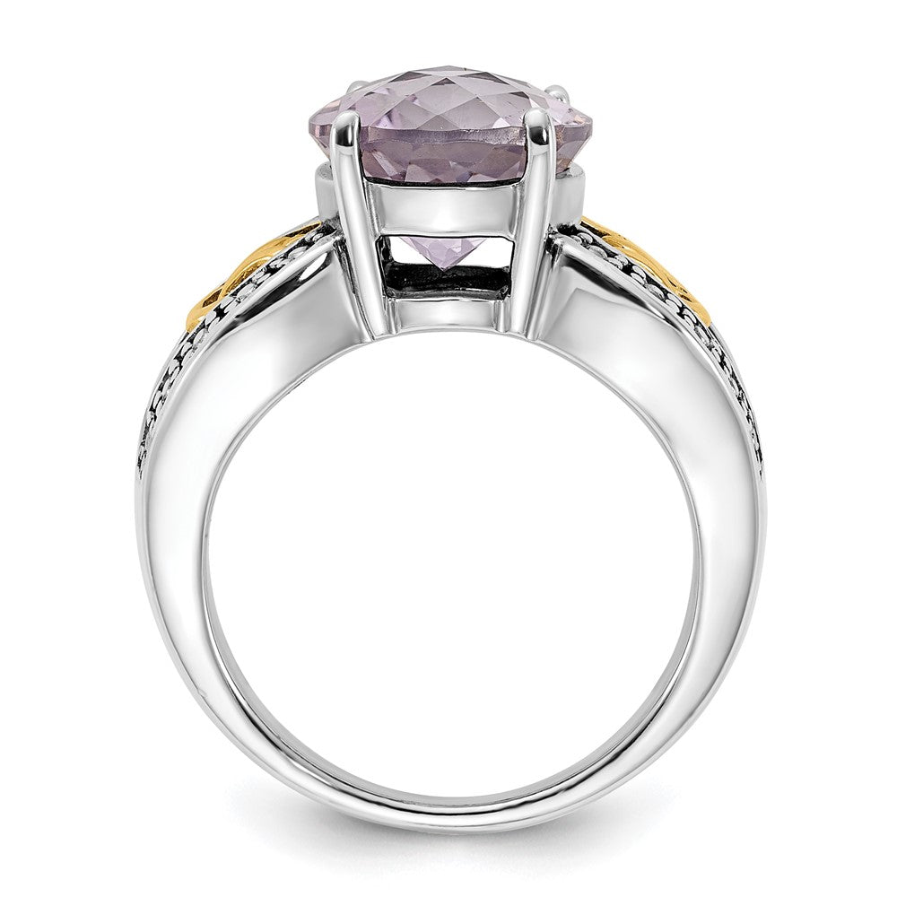 14K/silver Bicolor Sterlingsilber 14K Akzente Poliert & Antikisiert Rosa Quarz Ring