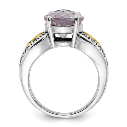 14K/silver Bicolor Sterlingsilber 14K Akzente Poliert & Antikisiert Rosa Quarz Ring