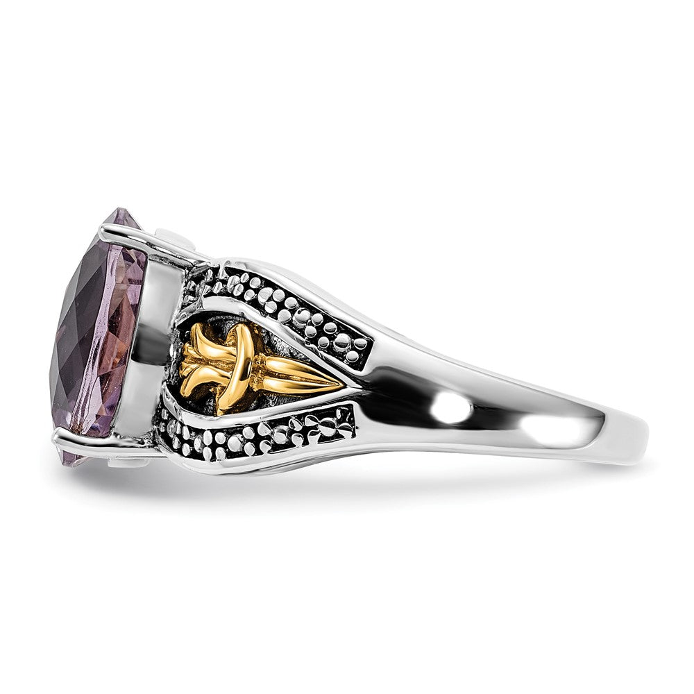 14K/silver Bicolor Sterlingsilber 14K Akzente Poliert & Antikisiert Rosa Quarz Ring
